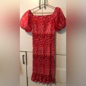 Women’s Hot Pink stretch dress with puffed sleeves